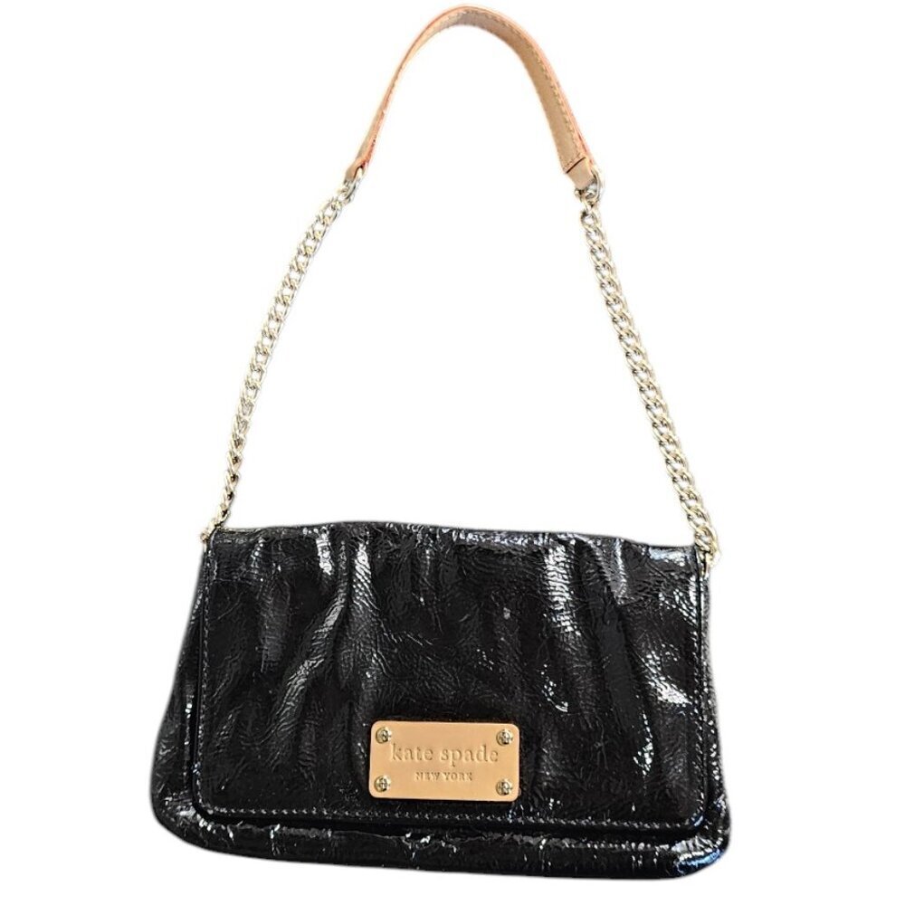 Kate Spade Patent Wristlet Bag, Clutch, Black, Chain Strap, Mini Bag, Evening